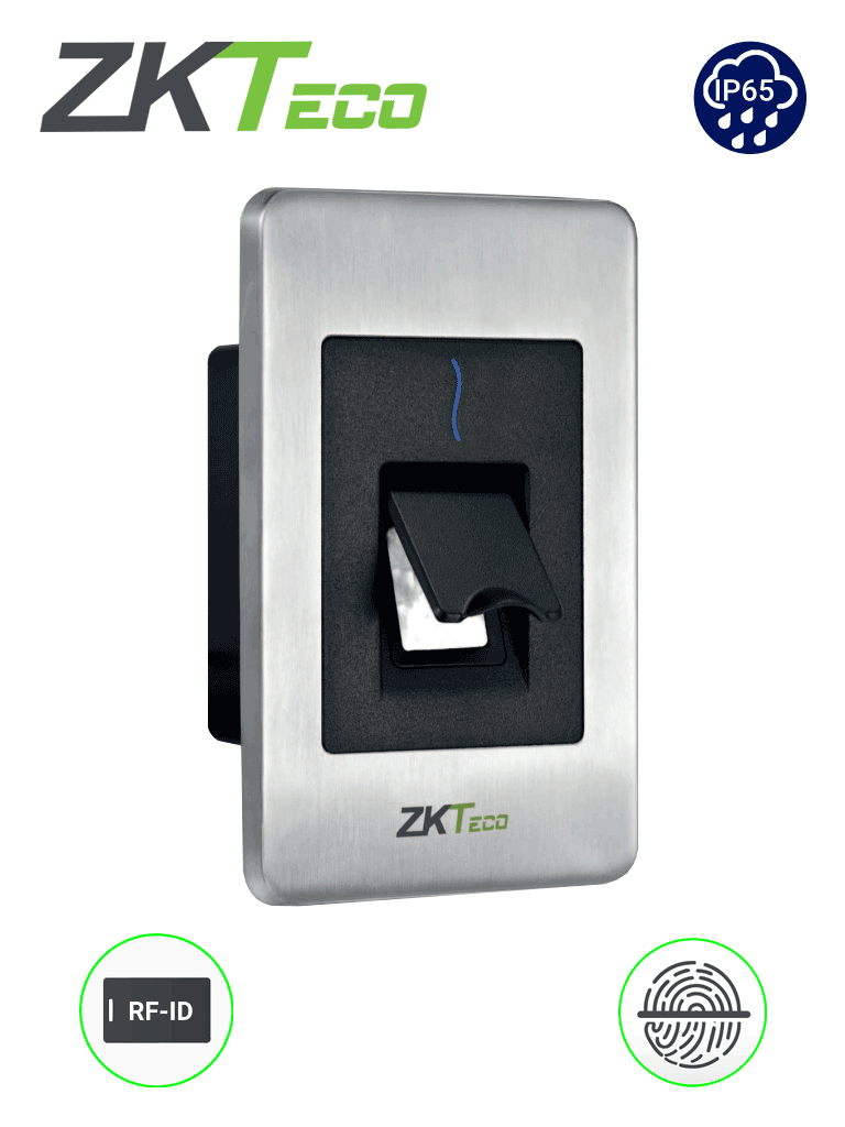ZKTECO--ZKTECO FR1500S - Lector Esclavo De Huella BIO ID Tarjetas ID 125 Khz / IP65 / RS485 y Led Indicador de Estado / Compatible con Paneles InBio (no incluye fuente / se energiza desde el panel)-