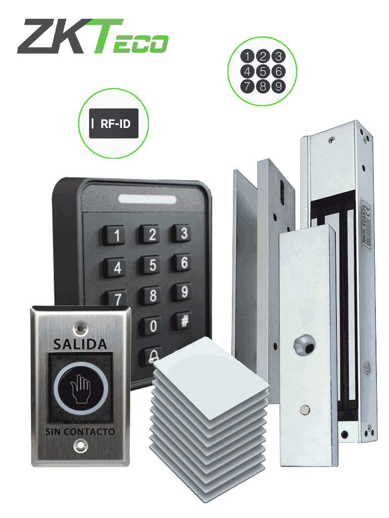 ZKTECO--ZKTECO SA40KIT -  Control de acceso KIT - Kit de acceso autónomo solución para una puerta que incluye: 1 SA40 Control de Acceso / 1 Electroimán LM1802 300Lbs / 1 Botón de salida TLEB1 / 10 Tarjetas 125 Khz-