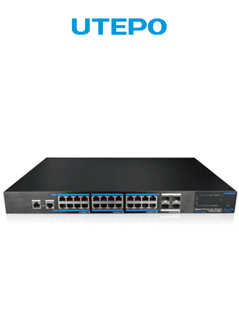 UTEPO--UTEPO UTP7524GEPOE4GF - Switch Gigabit PoE administrable, capa 2, 24 puertos PoE Gigabit RJ45, 4 puertos SFP Gigabit, 802.3af&at, PoE 390W, Fast Ring-