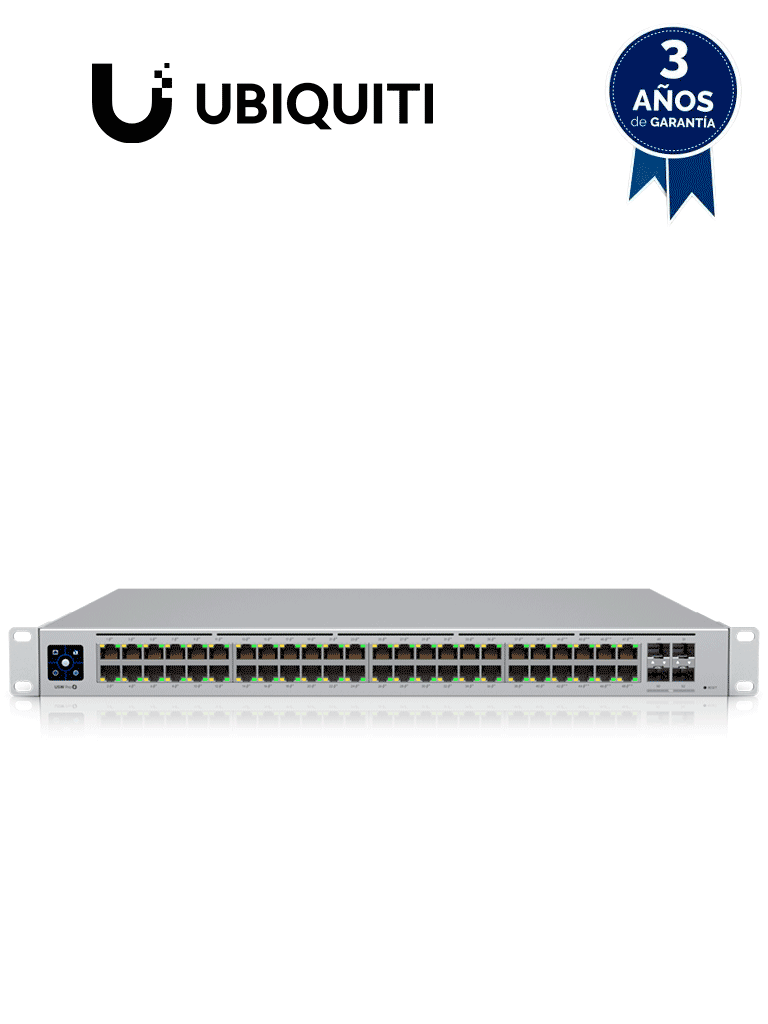 UniFi--UBIQUITI USW-PRO-48-POE - UniFi Switch Gigabit PoE PRO con 48 puertos PoE Gigabit Ethernet, 4 puertos SFP de 1-10G, 600W de potencia PoE, compatible con PoE at/bt y pantalla informativa-