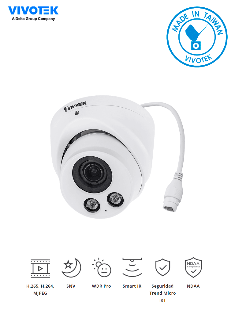 VIVOTEK--VIVOTEK IT9388-HT - Camara IP domo exterior 5 Megapixeles / H.265/ Lente Varifocal Remoto 2.8-12mm / WDR Pro/ Protección IP66,IK10/ Visión SNV/ Smart IR 30 mts / Micrófono Integrado/Ciberseguridad Trend Micro/ Smart Stream III/ ONVIF-