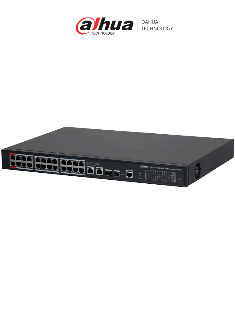 DAHUA--DAHUA DH-S4228-24GT-240 Switch PoE Gigabit Administrable con 24 puertos PoE, ideal para transmisión de larga distancia (hasta 250 m), perfecto para redes de Capa 2-