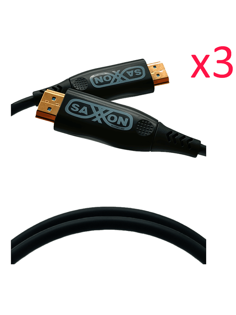 SAXXON--SAXXON SX05HDF047PAQ - Paquete de 3 Cables HDMI de 5 Metros por Fibra Óptica 4K@60Hz / Fibra 4 hilos + 7 hilos cobre estañado / Compatible con HDMI 2.0 / Alta velocidad 18 Gbps / 3D / HDR / Caja de Aleación de Zinc / Premium-