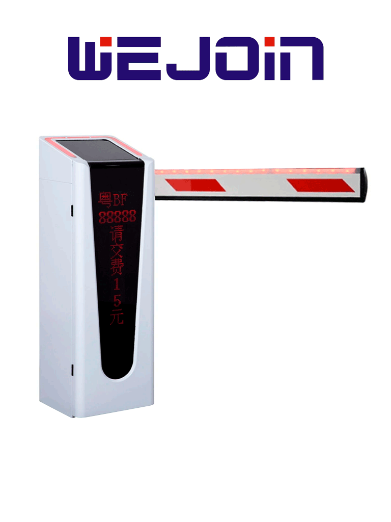 WEJOIN--WEJOIN WJCB202VFHL24D - Barrera Vehicular Izquierda Con Led y Display para Texto Configurable / Motor 24 VDC / Alto flujo / Brazo Rectangular de 4 Metros / Velocidad 2 Segundos / Dirección Ajustable-