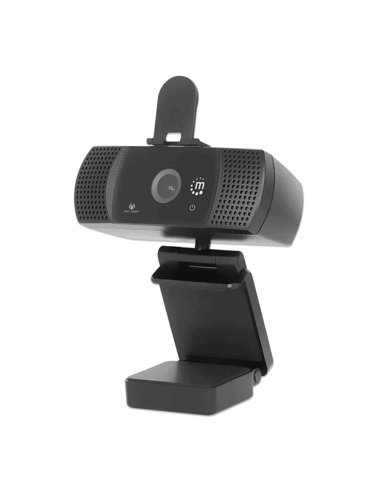 MANHATTAN--MANHATTAN - 462556 - Webcab USB Full HD 1080p con rotación 360° / Micrófono integrado, hasta 30 fps, cable USB-A de 1.5 m, giro de 360°, opción de privacidad, base de clip ajustable, negro-