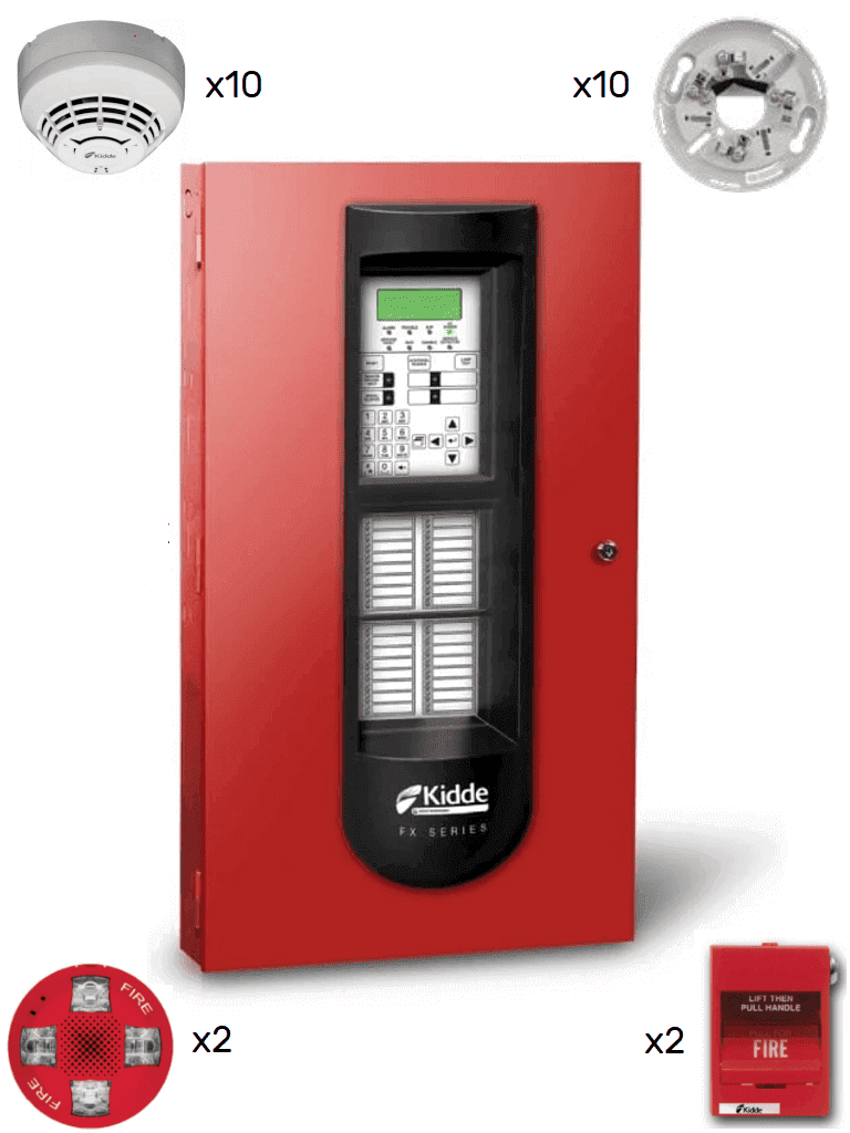 KIDDE--KIDDE F_FX1000KIT10 - Panel FX 1000 / 10 Detectores de Humo con Bases / 2 Estaciones Manuales / 2 Sirenas con Estrobo-
