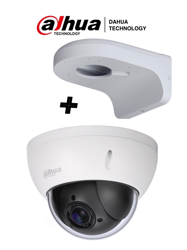 DAHUA--DAHUA SD22204IGCPAK - Camara mini PTZ de 2 MP  HDCVI / 4X Zoom óptico con brazo de pared PFB203W incluido-