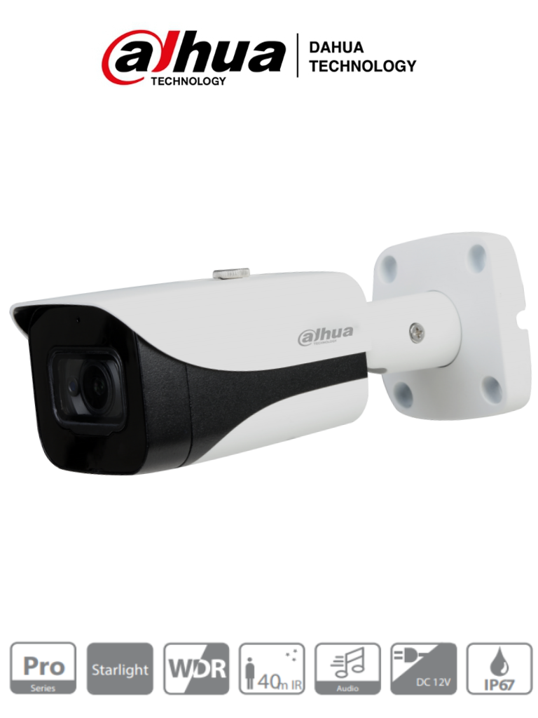 DAHUA--DAHUA HAC-HFW2241E-A- Cámara Bullet Starlight 1080p/ 2 Megapixeles/ 0.004 Lux a Color/ WDR Real 120dB/ Lente 3.6 mm/ IR de 40 Mts/ Microfono Integrado y 1 Entrada de Audio/ IP67/ 3DNR/-