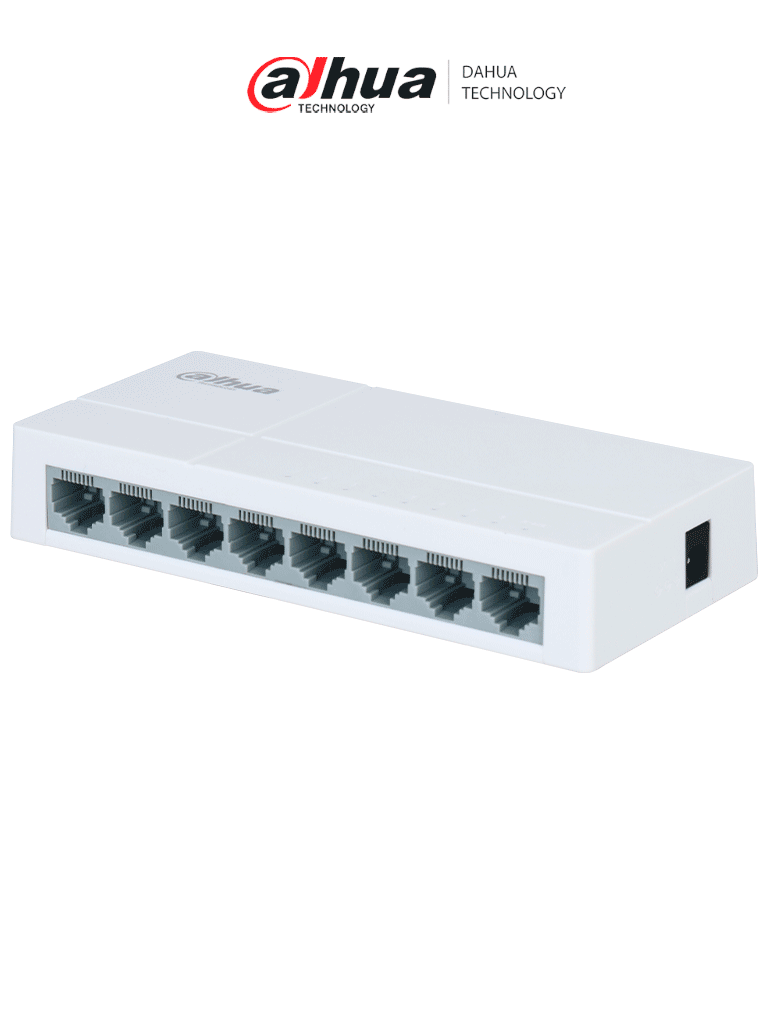 DAHUA--DAHUA PFS3008-8ET-L - Switch para Escritorio de 8 Puertos Fast Ethernet/ 10/100/ Diseño Compacto/ Capa 2/ switching 1.6 Gbps/ Velocidad de Reenvio de Paqutes 1.19 Mbps/-
