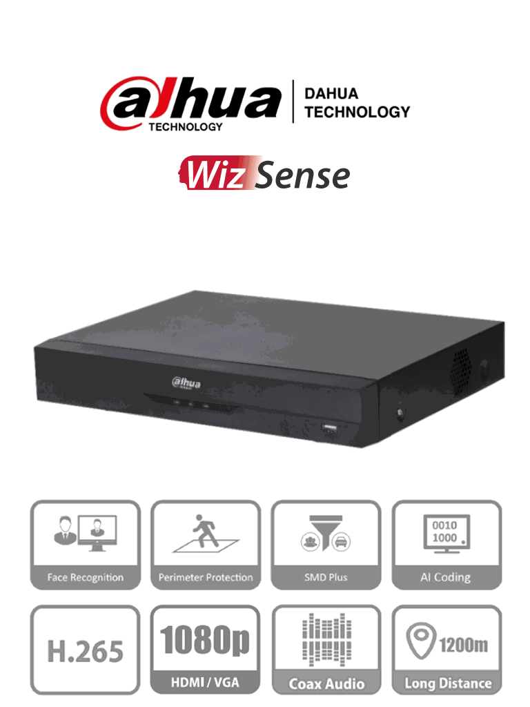 DAHUA--DAHUA XVR5108HE-I3 - DVR de 8 Canales 5 Megapixeles Lite/ WizSense/ H.265+/ 8 Canales +4 IP/ Hasta 12 Ch IP/ 1 Canal de Reconocimiento Facial/ SMD Plus/ Protección Perimetral/ 1 Puerto SATA/ 8&3 E&S de Alarmas/ 8 Entradas de Audio/ IoT&POS/-