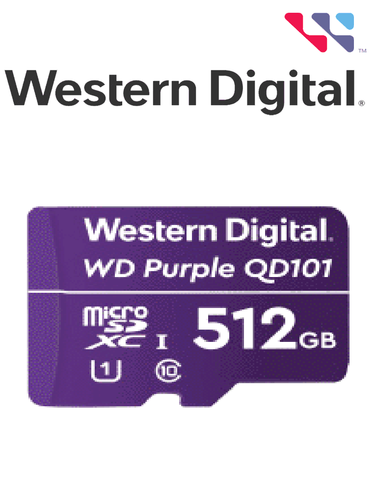 WESTERN DIGITAL--WESTERN DIGITAL WDD512G1P0C - Micro SD 512 GB / Purple SCQD101 / Para videovigilancia / 24-7 / Alto rendimiento-
