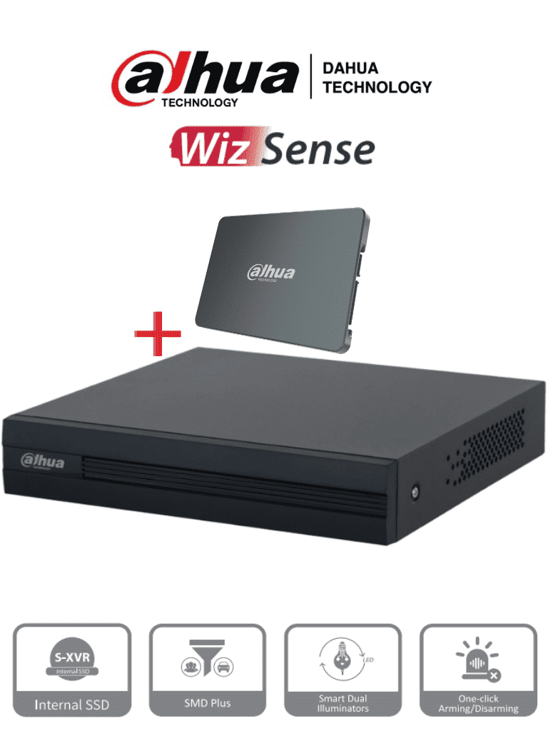 DAHUA--DAHUA XVR1B08-I-SSD - DVR de 8 canales 1080p Lite/ Con disco SSD de 512GB especial para Videovigilancia/ S-XVR Series/ WizSense/ H.265+/ 4 canales con SMD Plus/ Búsqueda inteligente (Humanos y vehículos) /-