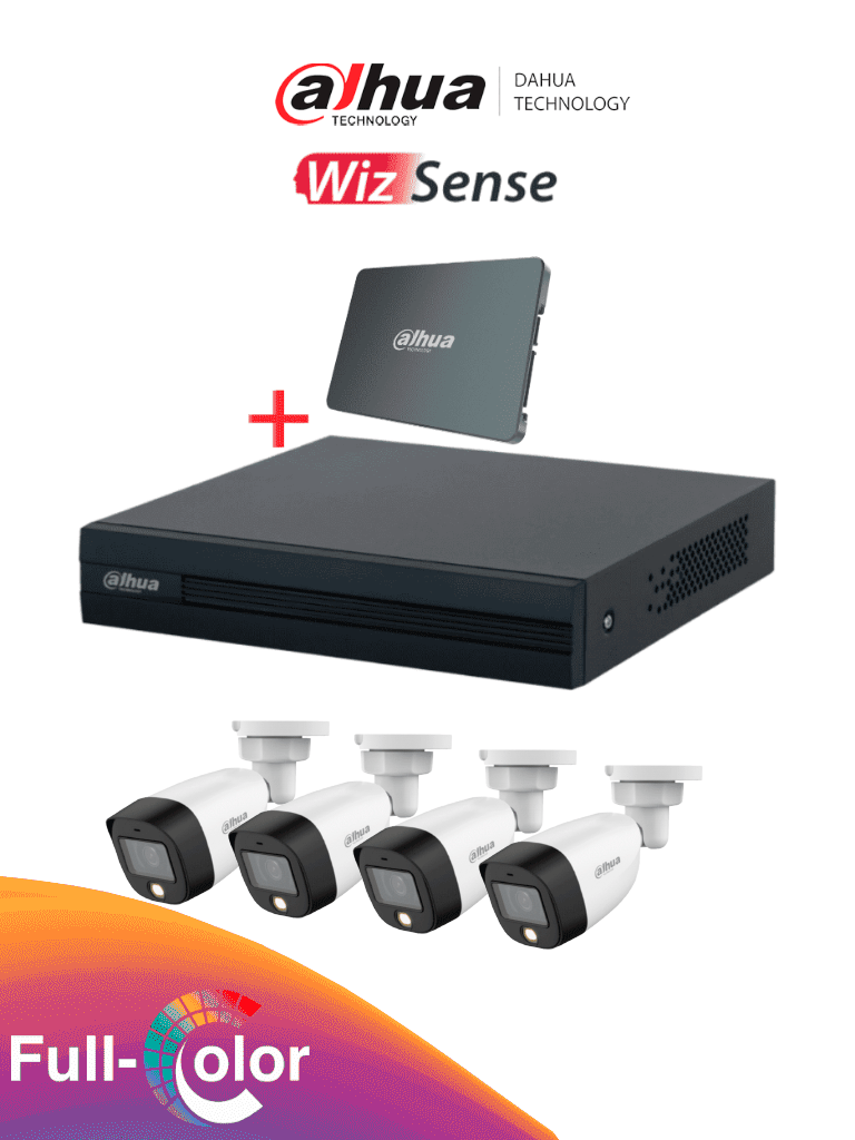 DAHUA--DAHUA KIT/XVR1B04-I-SSD512G4HFW1209 - Kit FullColor de 4 Canales con SSD de 512GB/ 4 Camaras Full Color de 2 Megapixeles con Microfono/ DVR Cooper-I WizSense/ Con IA/ 4 Ch+1 IP/ Accesorios Incluidos/-