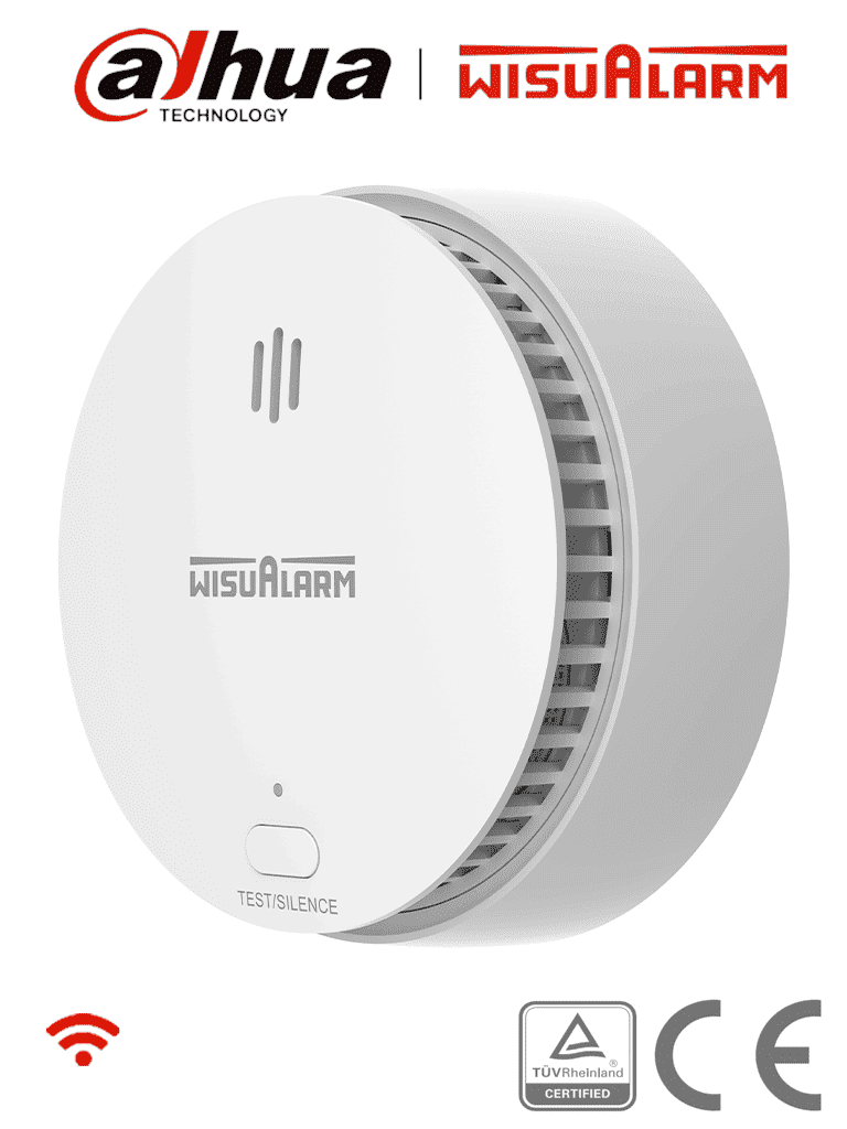 DAHUA--DAHUA WISUALARM HY-SA2FA - Detector Inteligente de Humo WiFi 2.4 Ghz, Sensor Fotoeléctrico, Sonido de Alarma de 85dB, Alarma Visual y Audible, Envía Notificaciones en Tiempo Real a APP, Certificaciones TÜV and CE,-