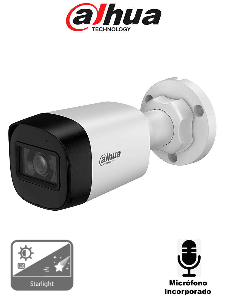 DAHUA--DAHUA DH-HAC-HFW1500RLN-A-S3-DIP - Cámara Bullet de 5 Megapíxeles Starlight/ Micrófono Integrado/ Lente de 2.8mm/ Hasta 30 mts de Iluminación Inteligente/ IP67-