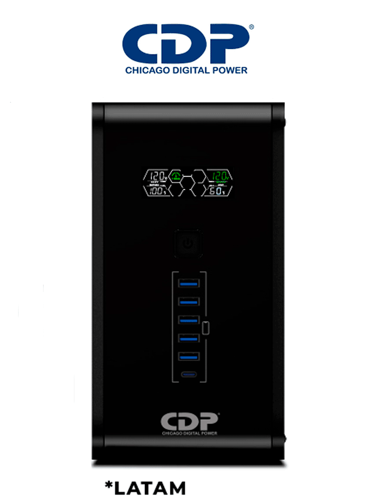 CHICAGO DIGITAL POWER--CDP R-Smart1010 - UPS Interactivo / 1000VA / 500W / Pantalla LCD / 10 Terminales de salida / 5 Salidas con respaldo y regulación AVR / 5 Salidas con supresión de picos / 2 Terminales de salida programables-