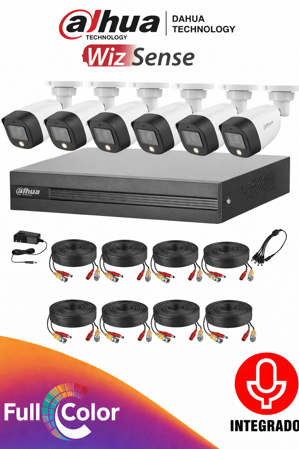 DAHUA--DAHUA FULLCOLORKIT-8CH | Kit Full Color 8 Canales 2MP con Audio — DVR 8ch + 8 Cámaras + Accesorios Incluidos-