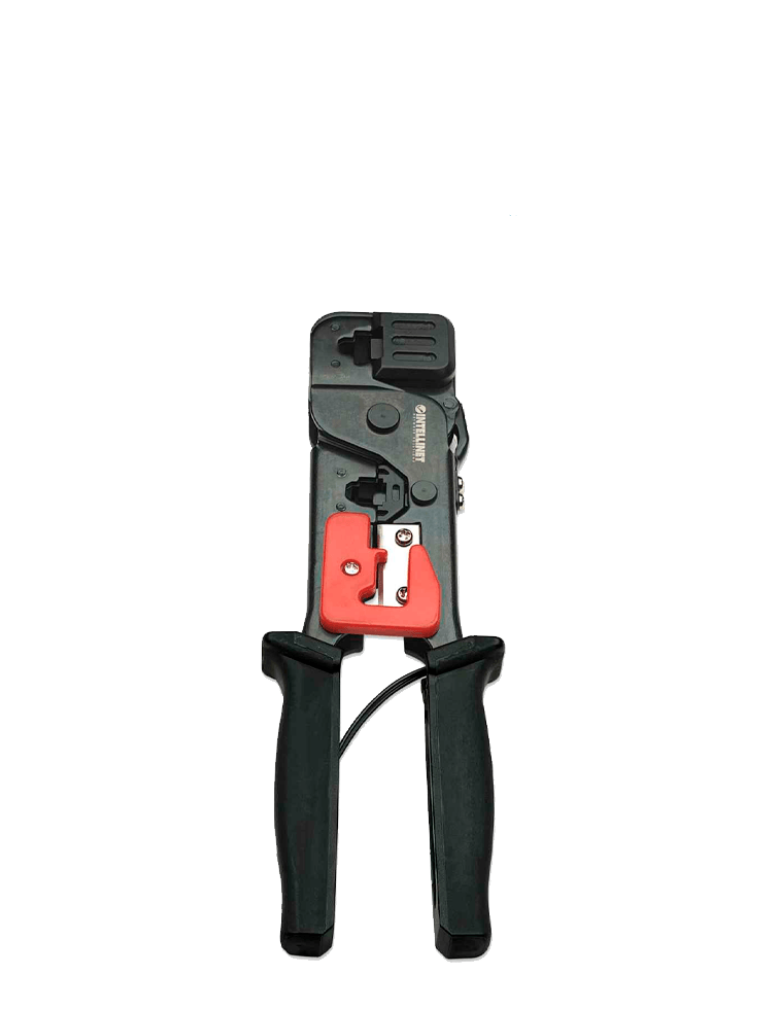 INTELLINET 210836 - PINZA P/CRIMPEAR  RJ11-6P4C, 6P2C/RJ11 RJ12-6P6C RJ45-8P8C, 8P6C, 8P4C, 8P2C/ Corta y quita el forro del cable / Fabricada en Acero al carbón / Mango Antiderrapante / 