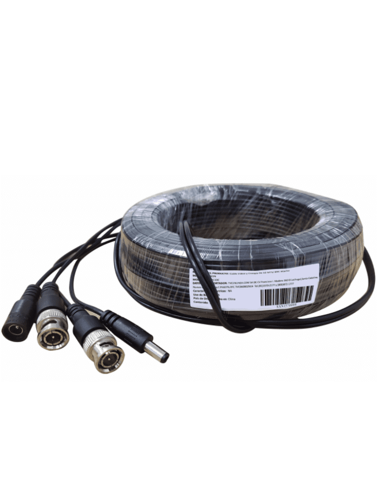 SAXXON WB0120C - Cable de 20 Metros Armado para Video y Energia/ Para Camaras Hasta 8 Megapixeles/ con Conectores BNC y de Energía/ Uso Interior/ Cable de Video 100% Cobre/ 7.3W/ Soporta: AHD/CVI/TVI/CVBS/