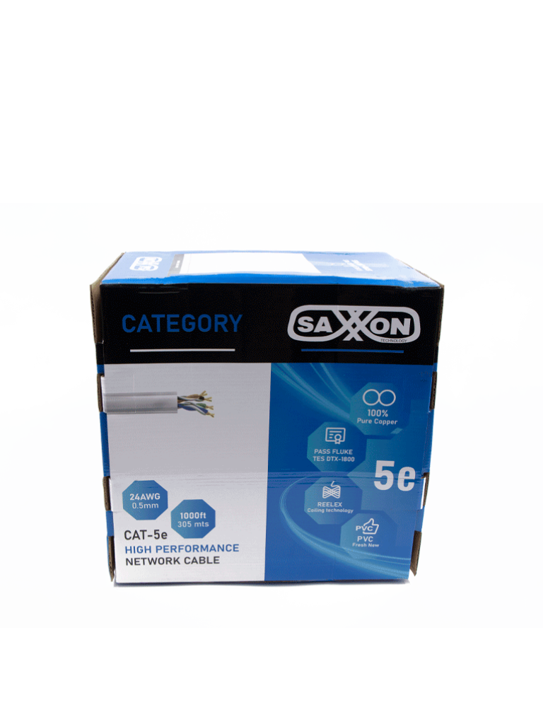 SAXXON OUTP5ECOP305BC - Bobina de Cable UTP Cat5e 100% Cobre/ 305 Metros/ Bobinado REELEX/ Color Blanco/ Uso Interior/ 4 Pares/ Soporta Pruebas de Rendimiento/ Ideal para Cableado de Redes y Video/