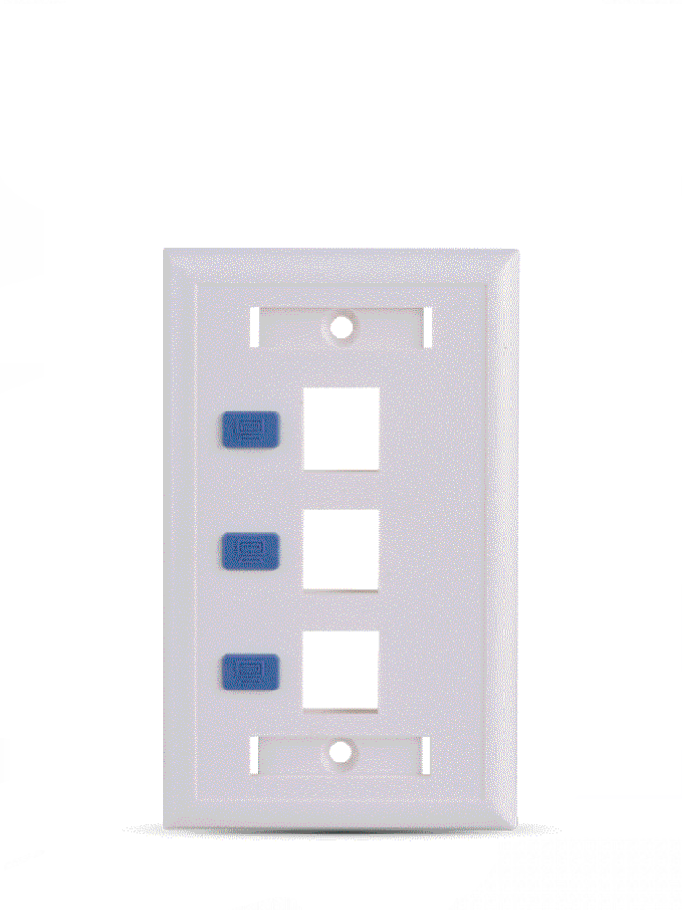 SAXXON A1753E - Placa de pared / Vertical / 3 Puertos tipo keystone / Color blanco / Con etiquetas