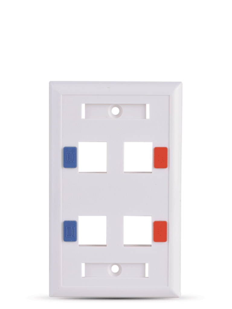 SAXXON A1754E - Placa de pared / Vertical / 4 Puertos tipo keystone / Color blanco / Con etiquetas