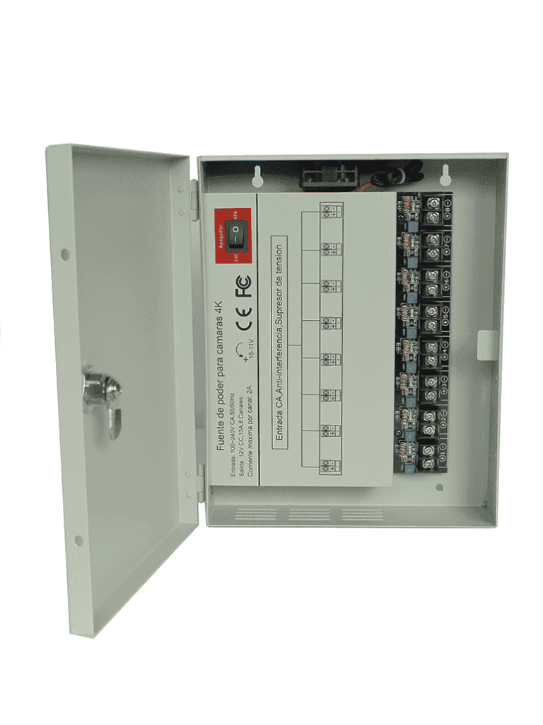 SAXXON PSU1213D8H- Fuente de Poder Profesional de 11 a 15 vcd/ 13 Amperes/ Para 8 Camaras Hasta 4k/ 1.6 Amperes por Canal/  Protección contra Sobrecargas/ Filtro de Ruido por Canal/ Uso rudo/