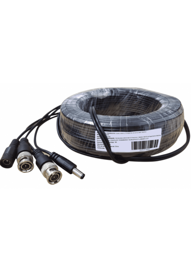 SAXXON WB0110C- Cable de 10 Metros Armado para Video y Energia/ Para Camaras Hasta 8 Megapixeles/ con Conectores BNC y de Energía/ Uso Interior/ Cable de Video 100% Cobre/ 12W/ Soporta: AHD/CVI/TVI/CVBS/