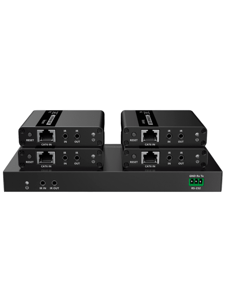 SAXXON LKV724P- Kit Extensor HDMI de 4 Puertos/ Resolucion 4K@30Hz/ Hasta 40 metros con resolución 4K y 70m a 1080P/ Cat 6/ 6A/ 7/ Loop HDMI/ Transmisor IR/ Plug and play