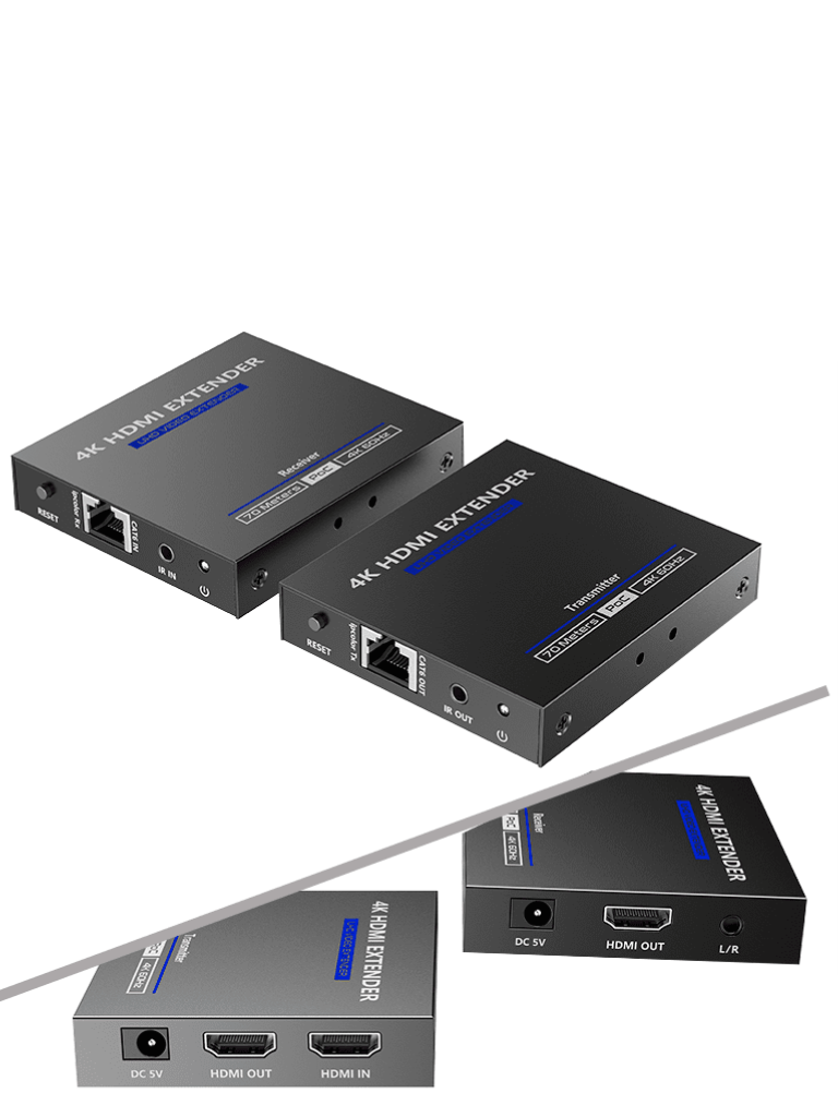 SAXXON LKV565P- Kit extensor HDMI de 2 Puertos/ Hasta 70 metros Con Cable CAT6/ 6A/ 7/ Resolucion 4K @ 60Hz/ Transmisor IR/ Plug and play/ Soporta HDR/ Cero Latencia