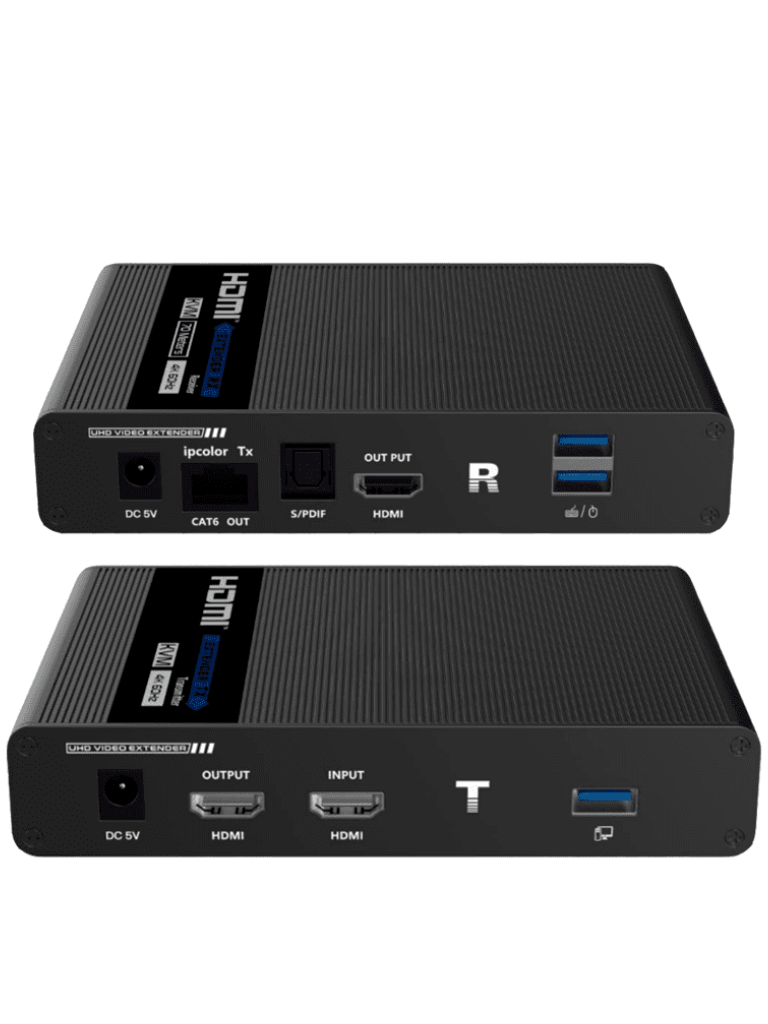 SAXXON LKV676KVM-PI - Kit extensor de video HDMI IPCOLOR/ Resolucion 4K @ 30 Hz/ Hasta 70 metros en 1080P y 40m en 4K con Cat 6/ 6A/ 7/ Cero latencia/ Soporta Teclado Video Mouse/ Soporta HDR/ ARC