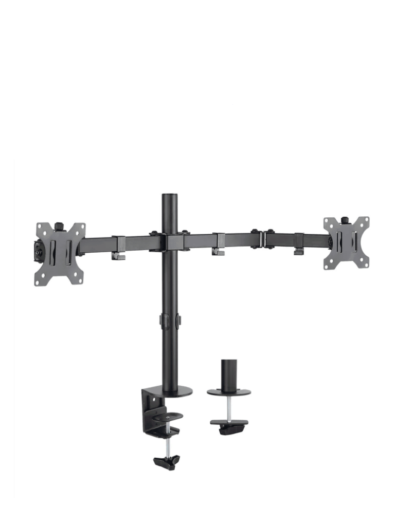 MANHATTAN 461528 - Soporte universal para 2 monitores con brazos de doble articulación / Color negro / 13" a 32" / Hasta 8Kg  / Inclinación de ±45° / Rotación de ±180° / Construído en acero / VESA 