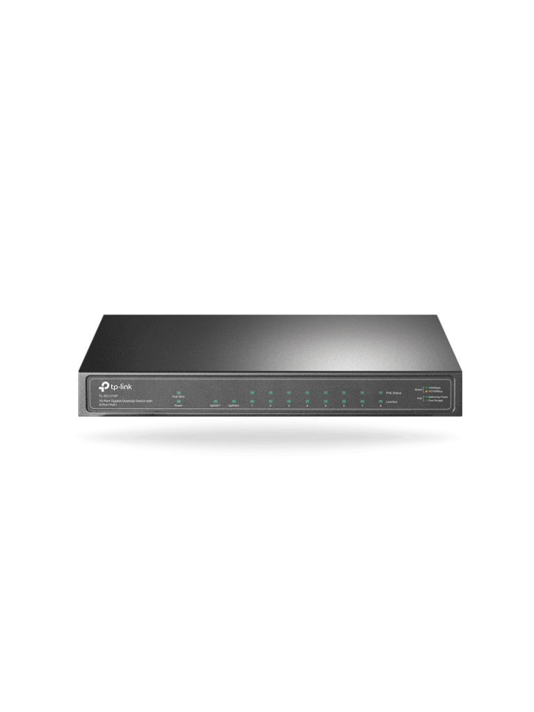TP-LINK TL-SG1210P - Switch de escritorio PoE+, no Administrable 8 puertos 10/100/1000 Mbps + 1 puertos 10/100/1000 Mbps (Uplink) + 1 puerto SFP, 63W