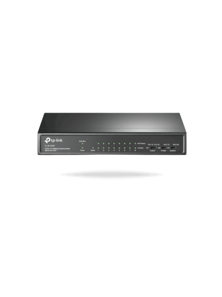 TP-LINK TL-SF1009P - Switch PoE No Administrable/ 9 Puertos Fast Ethernet/ 8 Puertos PoE AF & AT/ Presupuesto PoE de hasta 65W/ Modo Extendido hasta 250m de Conexión