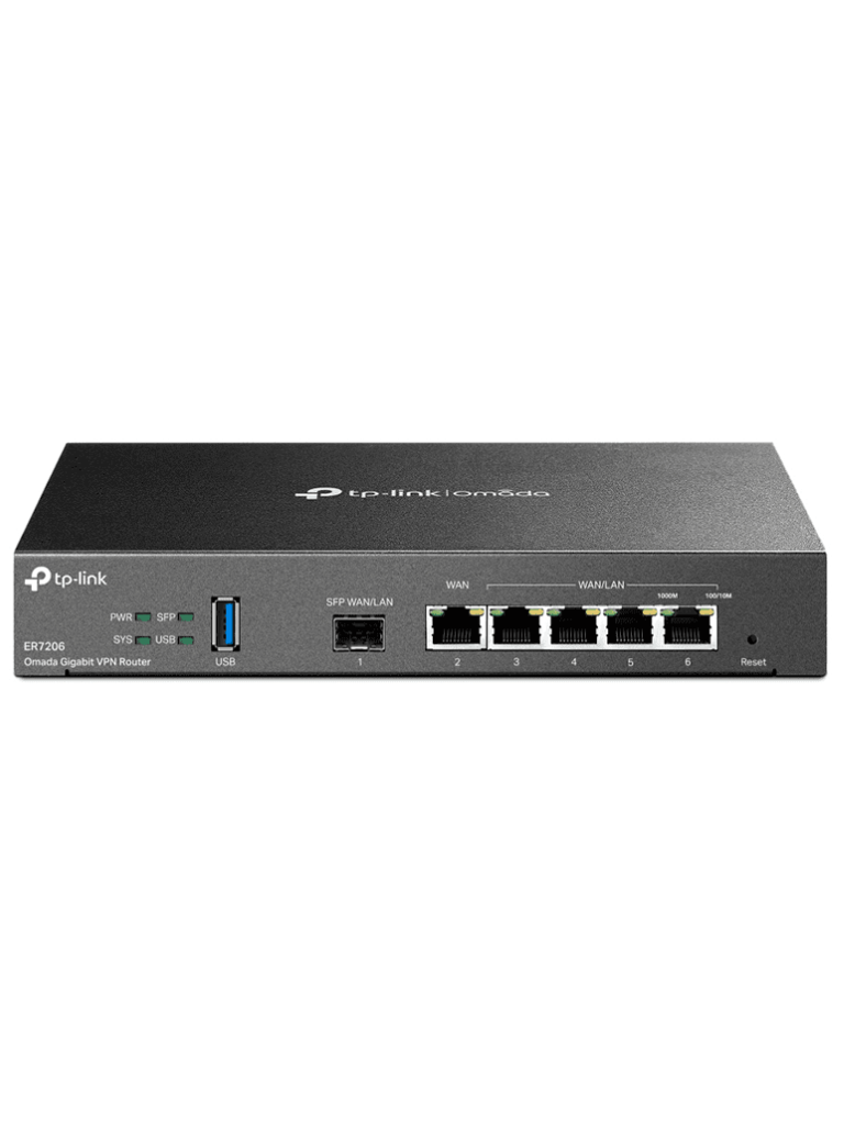 TP-LINK ER7206- Router Omada VPN , SDN Multi-WAN Gigabit , 1 Puerto WAN SFP Gigabit , 1 Puerto WAN RJ45 Gigabit , 2 Puertos LAN RJ45 Gigabit , 2 Puertos Configurables LAN/WAN , 150,000 Sesiones Concurrentes , Administración Centralizada Omada